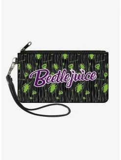 Hot Sale 👍 Beetlejuice Roach Skull Doodles Zip Clutch Canvas Wallet 😉
