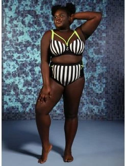 Coupon 🎁 Beetlejuice Stripe High-Waisted Swim Bottoms Plus Size ✔️