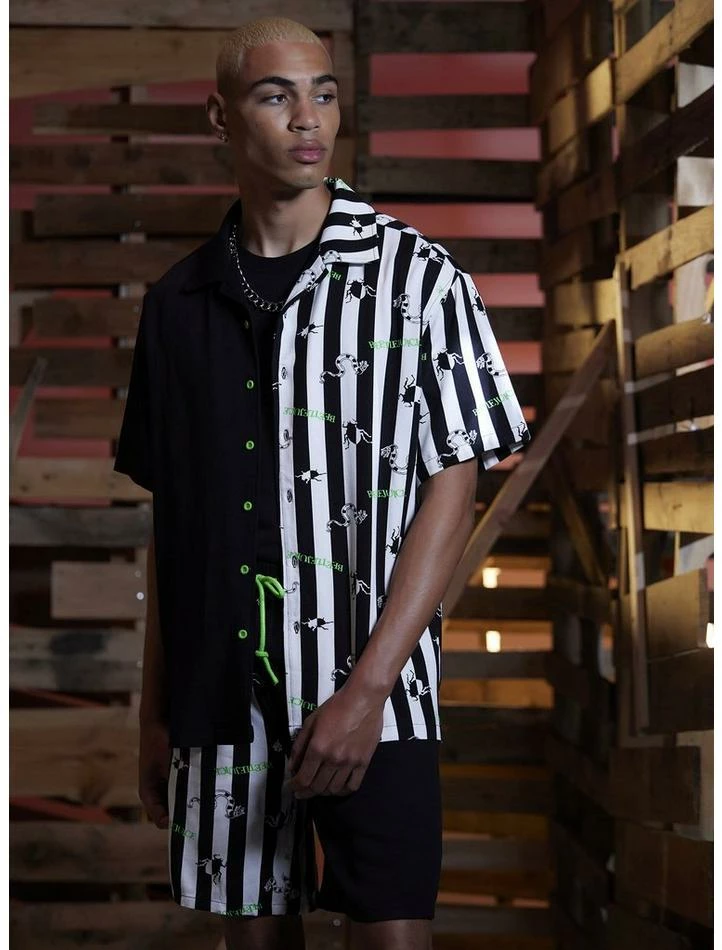 Flash Sale π― Beetlejuice Stripe Split Woven Button-Up π