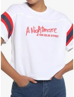 Best Sale ⌛ A Nightmare On Elm Street Varsity 👧 Girls Crop Jersey Top ✨