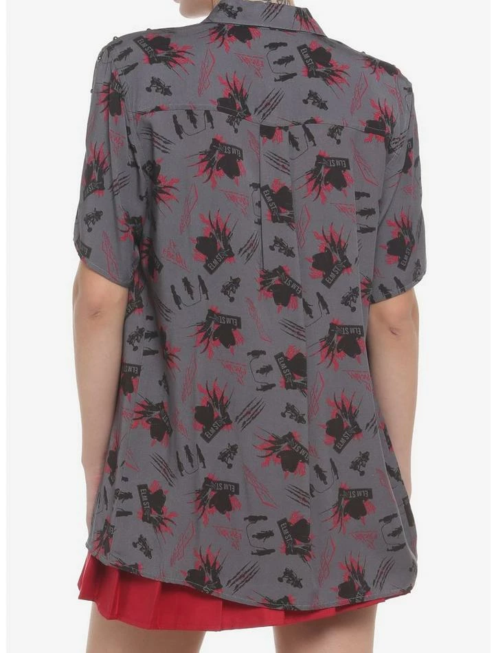 New ❤️ A Nightmare On Elm Street Studded Shoulder 👧 Girls Woven Button-Up 🔥 - Image 3