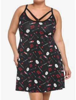 Coupon ๐ฅ Friday The 13th Jason Bloody Weapons Strappy ๐ Dress Plus Size ๐คฉ