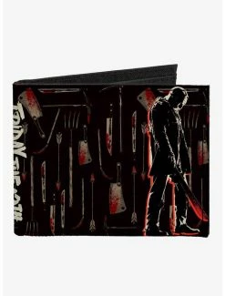 Budget ๐คฉ Friday The 13th Jason Machete Pose Bloody Tools Canvas Bifold Wallet โญ