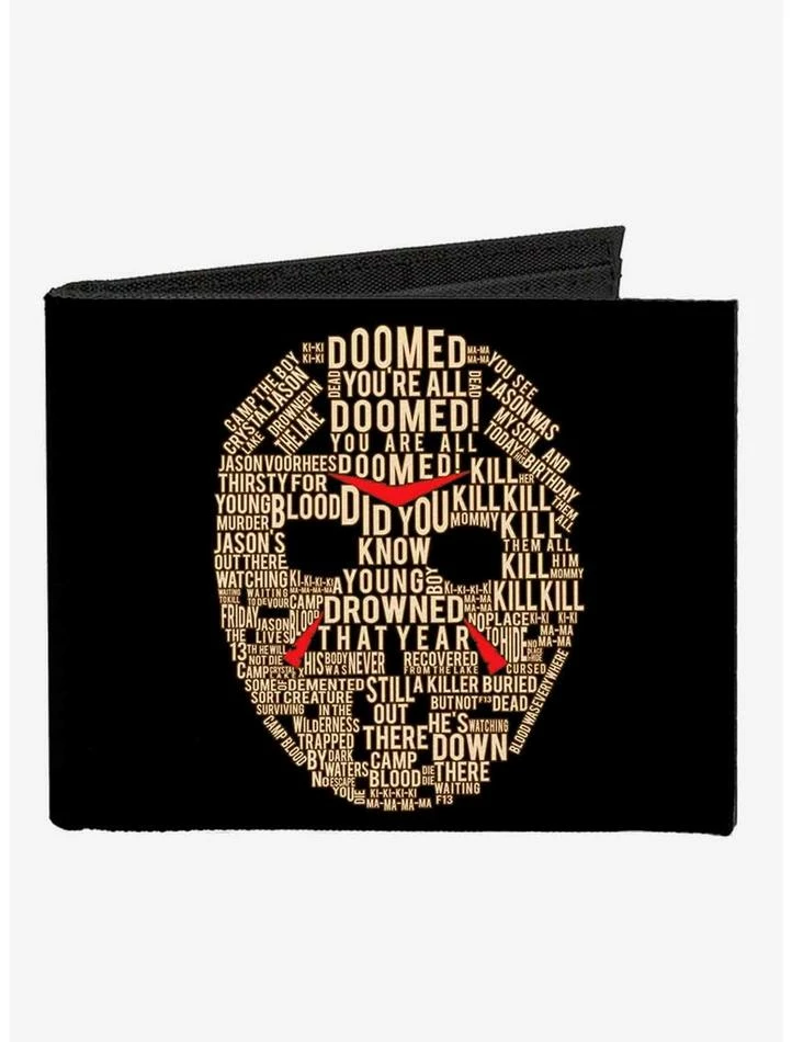 Outlet 🔔 Friday The 13th Jason Mask Quotes Collage Logo Canvas Bifold Wallet 🎉